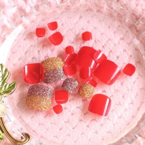 24pcs High-grade High quality fashion full drill round toe fake nail Mix and match color powder #N58