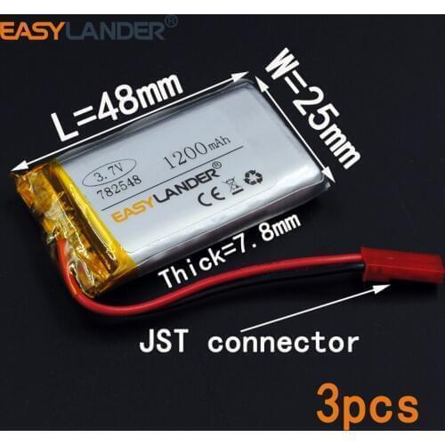 3pcs/Lot 3.7V 1200mAh Rechargeable li Polymer Li-ion Battery For Traffic recorder GPS E-book kids toys speaker 782548 802548