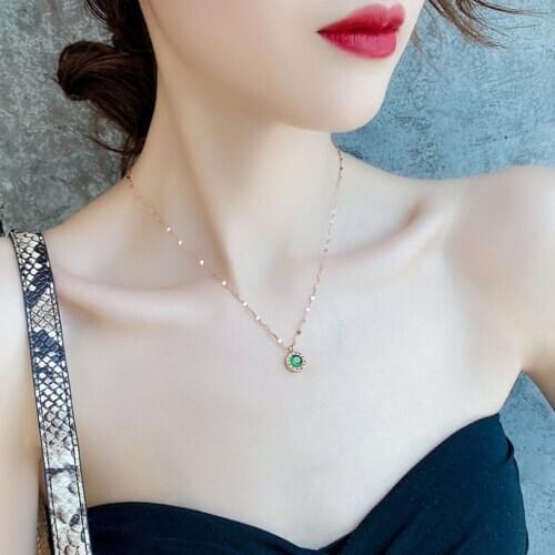 316L Stainless Steel New Fashion Upscale Jewelry Minimalism Round Embedded Zirco Charms Chain Choker Necklaces Pendant For Women