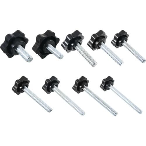5Pcs M6 10-60mm Plastic Star Shape Head Thread Knurled Thumb Tighten Screw Clamping Grip Knob Screw Wood Plum Bolt