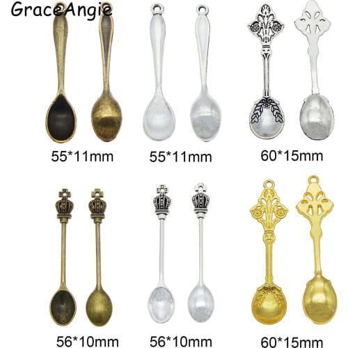 6pcs Mix Bronze Spoon Pendant Charms Handmade womens earrings Gift Earrings DIY Alloy Bracelet Keychain AccessoriesColor