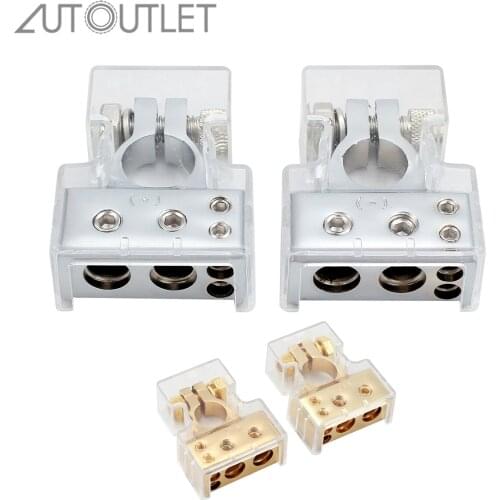 AUTOUTLET 2Pcs 4/8 Gauge AWG Car Battery Positive Negative Terminal Connector Zinc Alloy with Cover for Auto Car Marine Part Kit