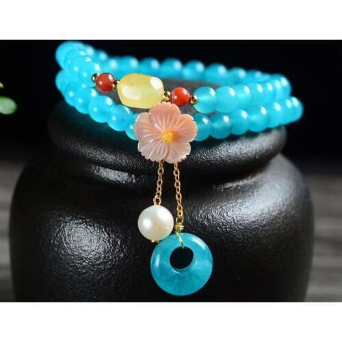 Wholesale JoursNeige Light Blue Tianhe Natural Stone Bracelets With Shell Flower Bracelets for Women Girl Gift Crystal Jewelry