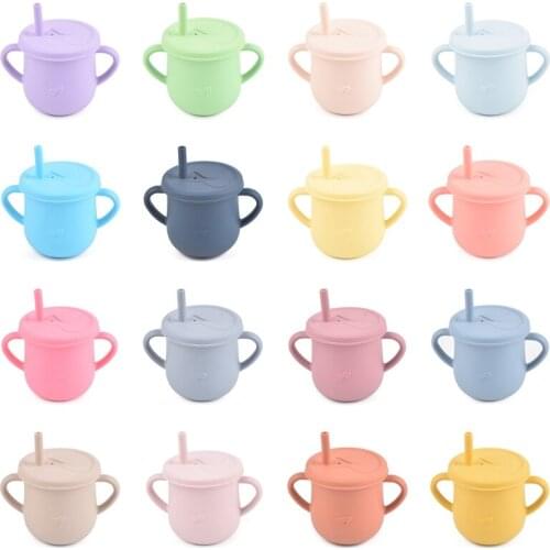 Baby Feeding Straw Cup Infants Toddler Learning Drinking Silicone Sippy Mug Portable Double Handle Drinkware