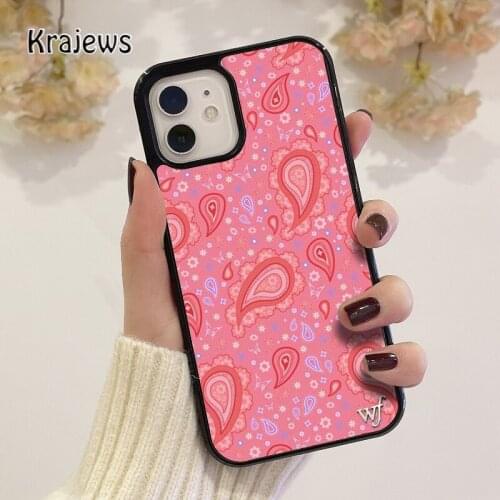 Krajews Strawberry Paisley flower coque Phone Case for iPhone 12 mini 5 6S 7 8 PLUS X XS XR 11 PRO MAX SE 2020 Cover Funda Shell