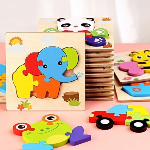 Baby Toys Wooden Puzzle Tangram Shapes Learning Cartoon Animal Intelligence Jigsaw Puzzle Early Educational Toys for Children