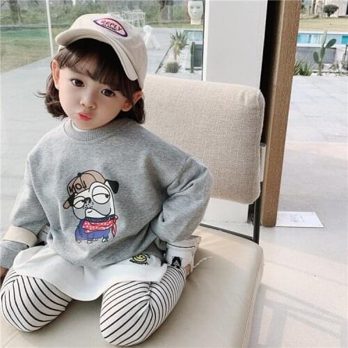 Childrens Sweatshirt 2021 Spring and Autumn New Childrens Korean Cartoon O-neck Sweatshirt Baby Girl Casual Top Tees Outwear