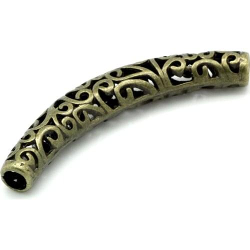 Doreen Box hot- Loose Spacer Beads Tube Antique Bronze Hollow Metal Beads for DIY Jewely Making Beads 6.6x1.1cm,5PCs (B23472)