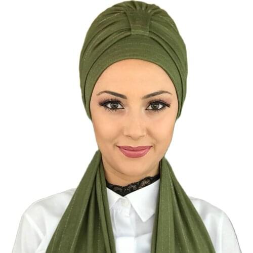 Islamic Fashion Muslim Hijab Lady Hijab 2021 Trend Scarf Beanie Ready Shawl Foulard Hat Green Almond Green Hijab Bathing Cap Shawl