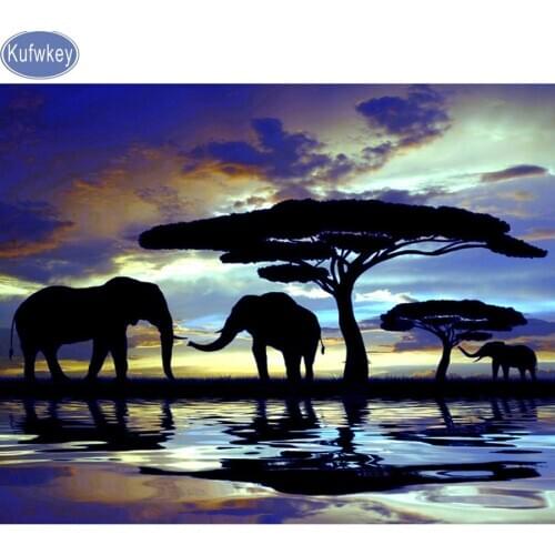 Sunrise Elephant Diamond Embroidery 5D DIY Diamond Painting African art 3d Diamond Painting Cross Stitch Rhinestone Mosaic