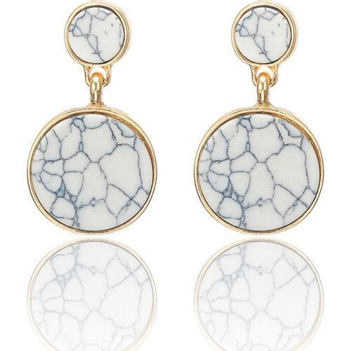 Classic Simple Geometric Circular Natural Marble Stone Clip on Earrings Without Piercing for Women Brincos Jewelry Wholesale