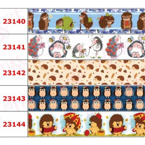 16mm-75mm Cartoon Hedgehog Animal Lover Printed Grosgrain/Elastic Ribbon Heart Flower DIY Hair Bowknots 50yards/roll
