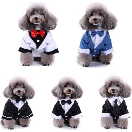 Gentleman Pet Clothes Dog Suit Striped Tuxedo Bow Tie Wedding Formal Dress For Dogs Halloween Christmas Outfit Cat Funny Costume