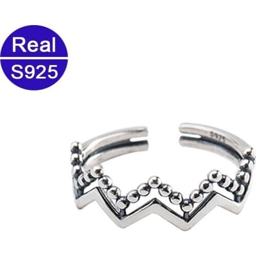 Fashion Vintage Style 925 Sterling Silver Finger Rings Fine Jewelry For Women Party Gift Adjustable Size Wave Ring Silver 925