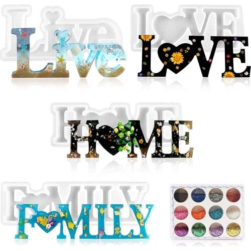 Casting Resin Silicone Letter Mold Kit for Life/Love/Family/Family Dripping Mold DIY Jewelry Pendant Decorations