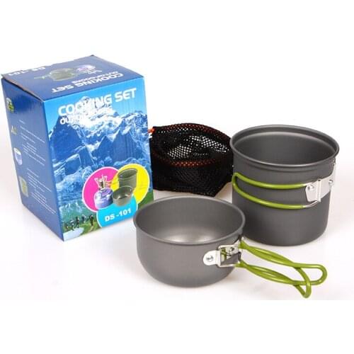 Camping Cookware Mess Kit Outdoor Cooking Equipment Cookset Camp Pot Pan Bowls Free Folding Utensil Set Mess Bag Lightweight