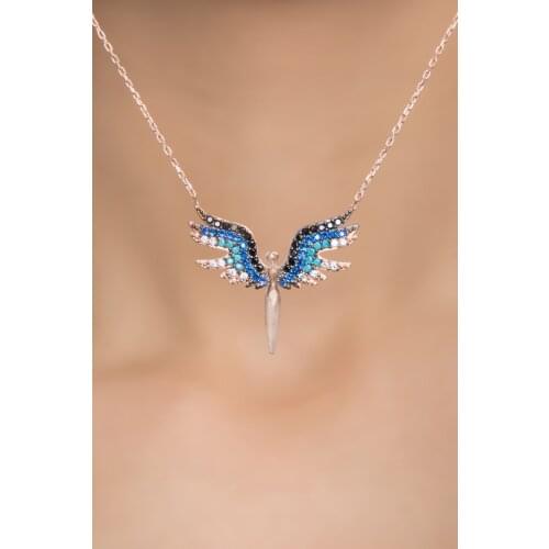 Colorful Zircon Stone Angel 925 Sterling Silver Necklace
