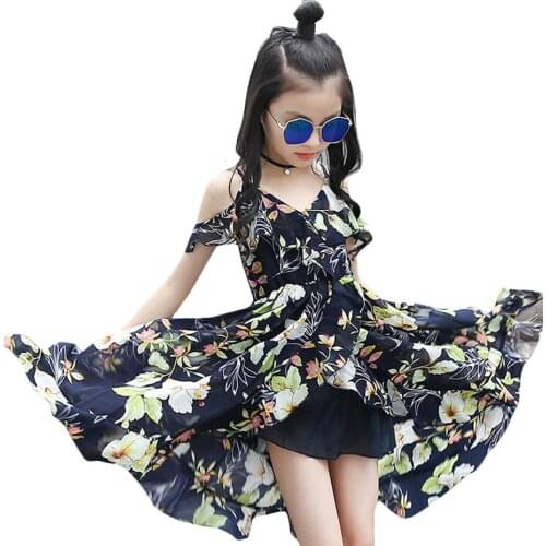 Girls Dress Bohemia Style Dresses Girls Sleeveless Floral Summer Beach Dress For Adolescents 8 10 12 Big Kids Girls Clothes