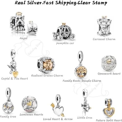 Real 925 Sterling Silver Angel Charms Family tree Pendants Fits Original Bracelets Necklaces Bangles Female Jewelry