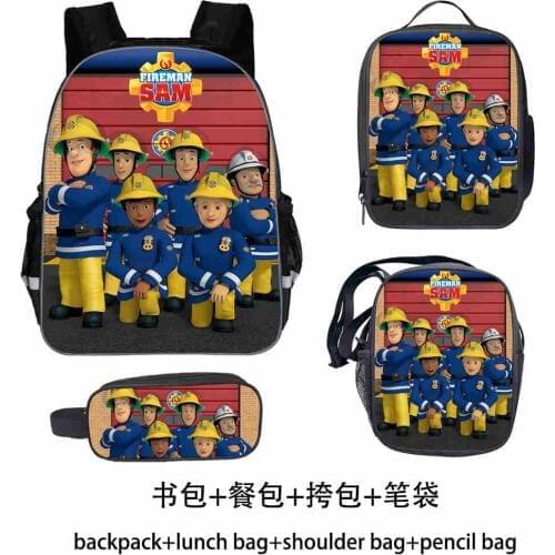 3 pcs/set Baby Boys Lovey Fireman Sam Printed Backpacks Children Schoolbag For Kindergarten Bookbag Fashion Kids Backpack