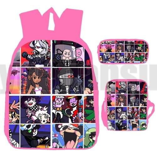 3D Anime Shooting Game Friday Night Funkin Backpacks Children back to School 3 Pcs/Set Teenager Daily Bookbag Pink Back Pack fnf