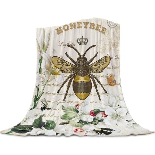Flower Bee Vintage Letter Family Decoration Woolen Blanket Adult Children Bed Sofa Exquisite Soft Flannel Travel Blanket