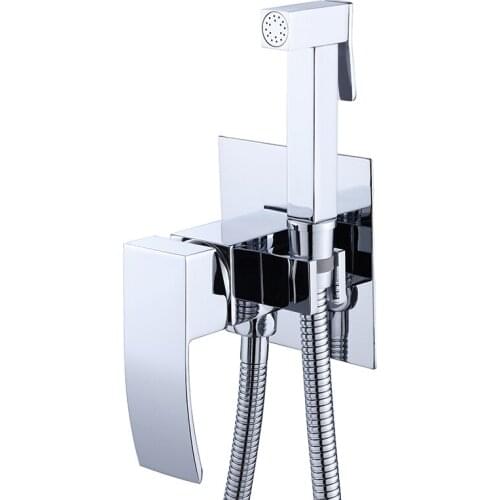 BAKALA Bidets Square Brass Chrome Bidet Toilet Faucet Shower Portable Sprayer Set Hot and Cold Water tap hygienic shower