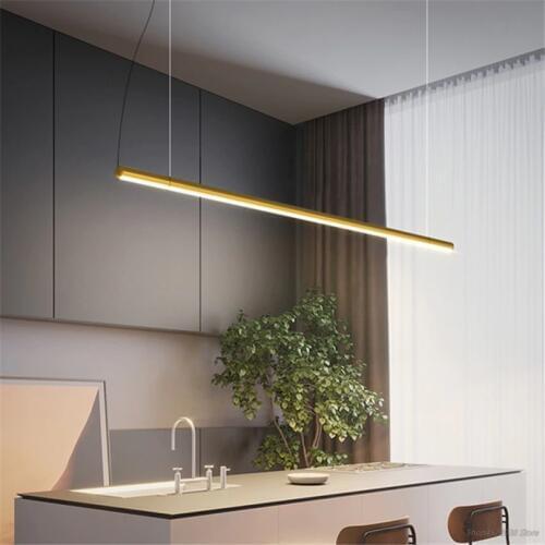 Modern Simple Strip Dining Room Lights LED Pendant Lamp Golden Luxury Designer Dining Table Hanging Lamps Office Light Fixture