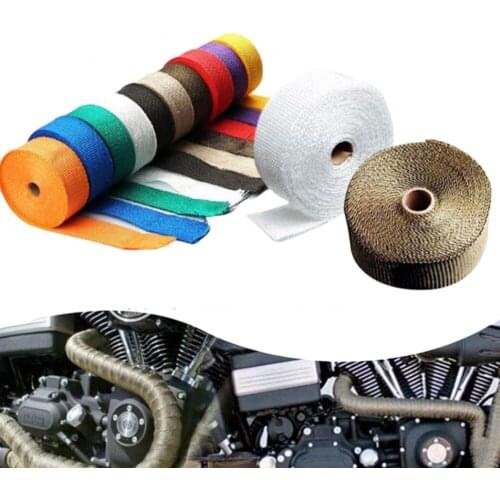 Motorcycle Fiberglass Heat Shield Exhaust Thermal Tape Header Pipe Heat Wrap Tape Thermal Protection with Stainless Ties 5M Long