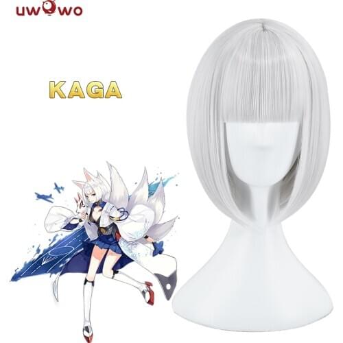 UWOWO Azur Lane Cosplay Wig Kaga Women Hair 32 CM White Short Wig Game Cospaly Azur LaneKaga Hair