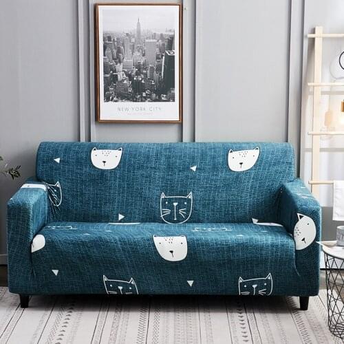 Blue Cat Water Cube Elastic Sofa Protector Cover for Living Room Slipcovers Sectional Couch Cover for Sofas Cover Sectional Sofa
