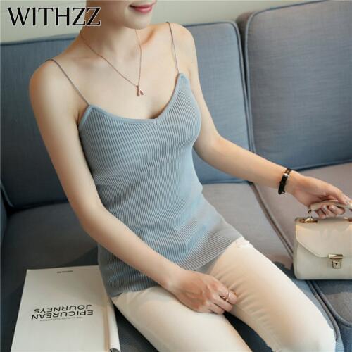 WITHZZ New Arrival Korean Style Knit Bottoming Simple Female Sexy Vest Camisole Sleeveless T-Shirt Womens Spring Clothes Tops