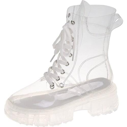 Chunky Boots Women 2021 Transparent Platform Heels Designer Boots Woman Wedges Shoes for Women Ankle Boot Female Woman Booties