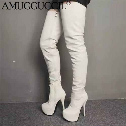 2020 New Plus Big Size 35-52 Beige Zip Fashion Sexy Thigh High Heel Platform Over The Knee Autumn Winter Lady Women Boot X1876
