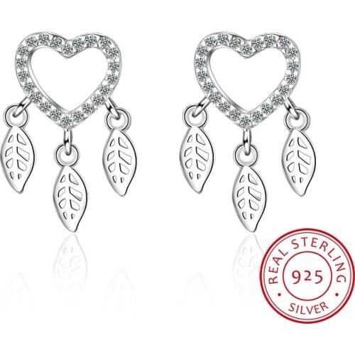Love Heart Shape Dream Catcher Earrings Micro Zirconia 925 Sterling Silver Earrings For Women S-E695