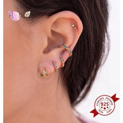 925 Sterling Silver Ear Buckle Earrings For Women Colorful Crystal Hoop Earrings CZ Geometry Huggie Earrings INS Tiny Jewelry