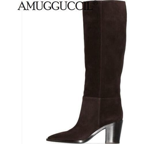 2020 New Cow Suede Real leather Plus Big Size 35-45 Black Coffee Fashion Sexy Female Ladies Calf Autumn Winter Women Boots X1881