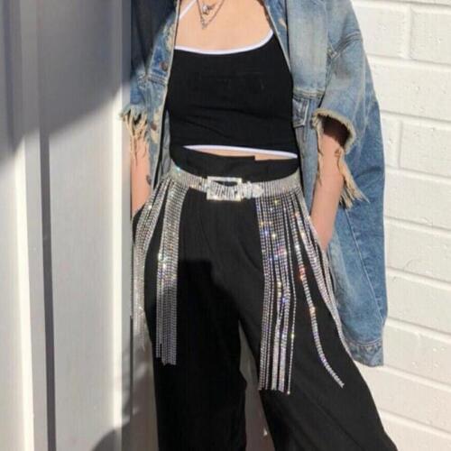 New Crystal Sexy Womens Belly Waist Gold Silver Chain Rhinestone Belts Body Chain Full Crystal long tassel belt Accessory