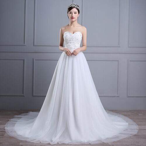 Sweetheart Neck Beaded Top A line Wedding-Dresses White Ivory Beautiful Wedding-Dresses Fishtail Vestido De Noiva Court Train