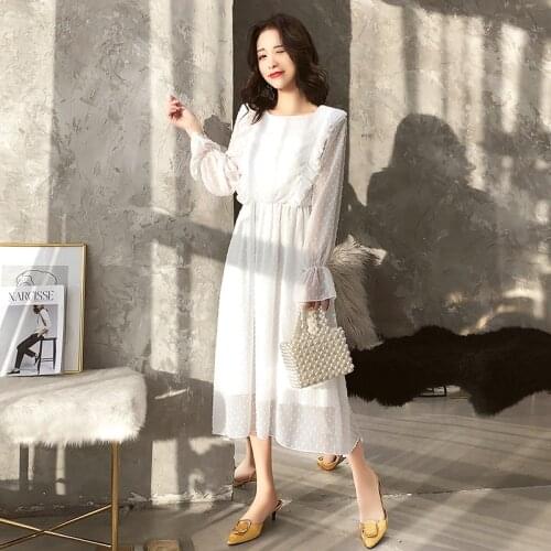 2 Layers Ruffles Polka Dot Women Party Dress High Waist Flare Sleeve Female White Vestidos Vintage A-line Women Dress 2019