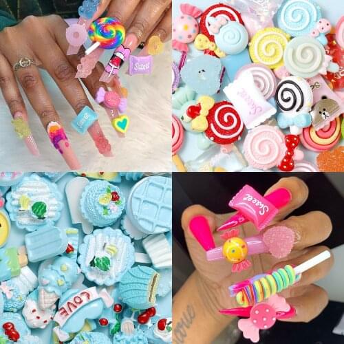 10Pcs/Lot Kawaii Resin Nail Art Charms Happy Flower Jelly Gummy Mix Sweet Candy 3D Nail Decoration DIY Luxury Nail Accessories