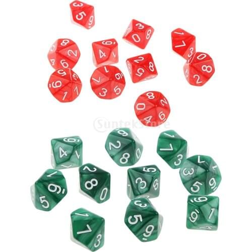 20 pieces 10 Sided Dice D10 Polyhedral Dice Acrylic for Dungeons and Dragons Party Table Games Red Green
