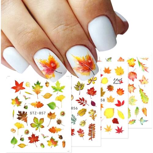 4pcs Gold Maple Leaves Nail Sticker Gradient Fall Nail Art Water Decals Slider Autumn Manicure Decoration Foils NFSTZ856-859