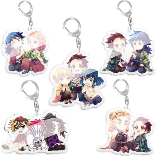5-10pcs Anime Demon Slayer Tanjirou Nezuko Juuni Kitsuki figure Pendant Fashion Jewelry Key Ring Key Chain Bag Charms gift