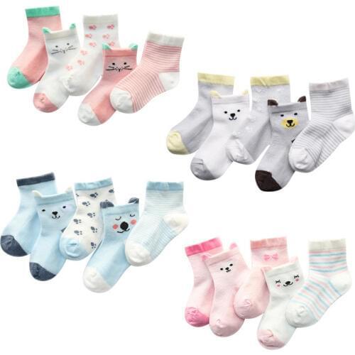 5Pairs/Lot Cartoon Baby Socks Summer Girl Socks for Children Animal Print Cotton Kid Socks For Boys Girls Thin Baby Clothing