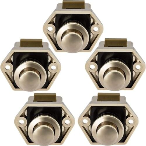 5Pack Push Button Latch Lock 17-25mm Catch Door Knobs Nickel for Cabinet Cupboard Door Knob Boat Horsebox Camper Van