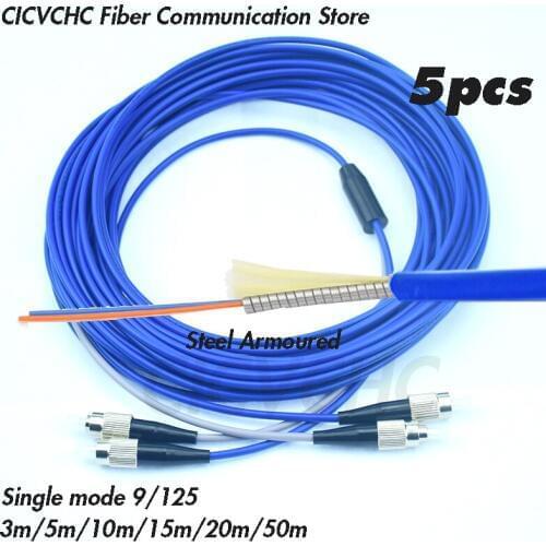 5pcs Steel armoured zipcord patchcords Duplex FC/UPC-FC/UPC-SM 9/125-3.0mm Cable- 3m to 50m/ Optical fiber Jumper