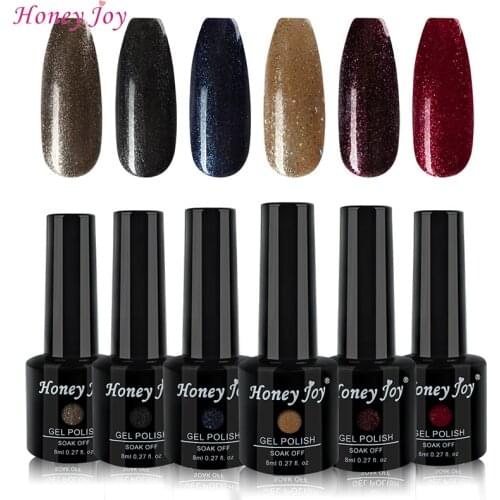 6 Fashion Colors With Shine Glitter Gel Nail Polish Kit Set Soak Off UV LED Gel Nail Lacquer 8ml Varnish Nail Art Manicure