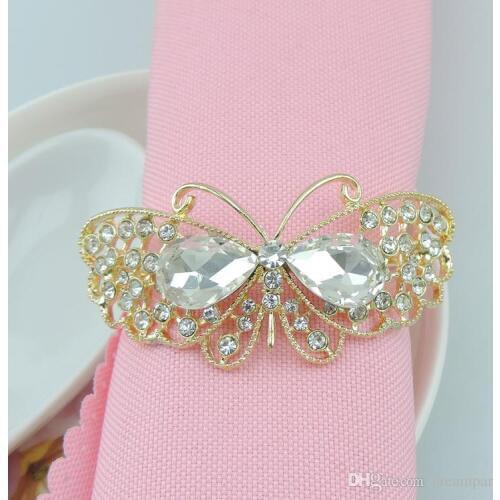 6pcs/lot Buckle hotel banquet soft outfit napkins, napkin rings high atmospheric alloy butterfly rhinestone napkin ring