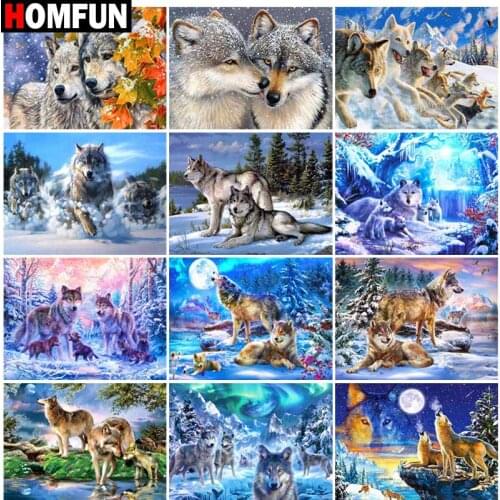 HOMFUN Full Square/Round Drill 5D DIY Diamond Painting "Animal wolf landscape" Embroidery Cross Stitch 5D Home Decor Gift